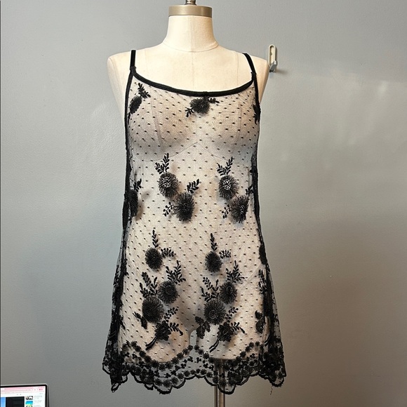 TRELISE COOPER Other - Vintage Trelise Cooper black lace embroidered mesh lingerie with open back tie